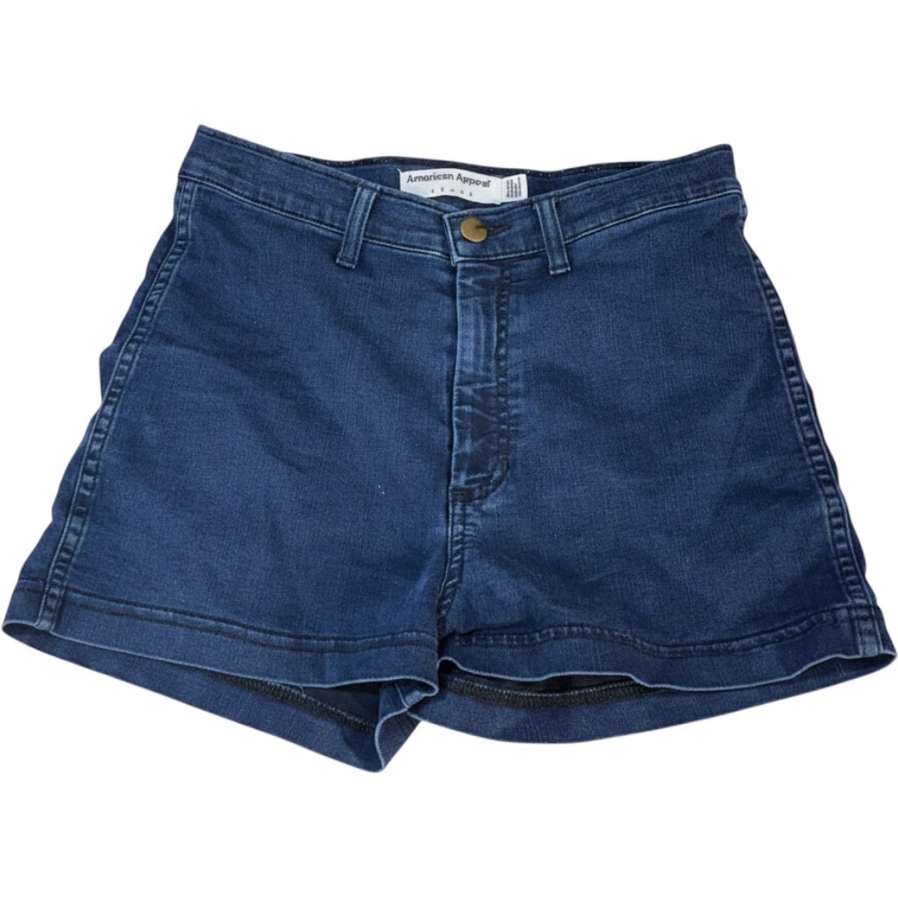 American Apparel Womens High Waisted Denim Shorts Dark Wash Blue Size M Stretch